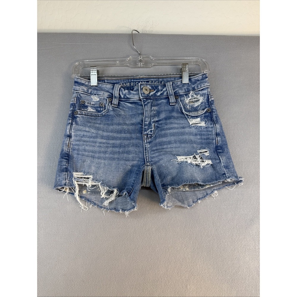 American Eagle Next Level Stretch Jean Shorts, Rips And Tears, Women Size‎ 0